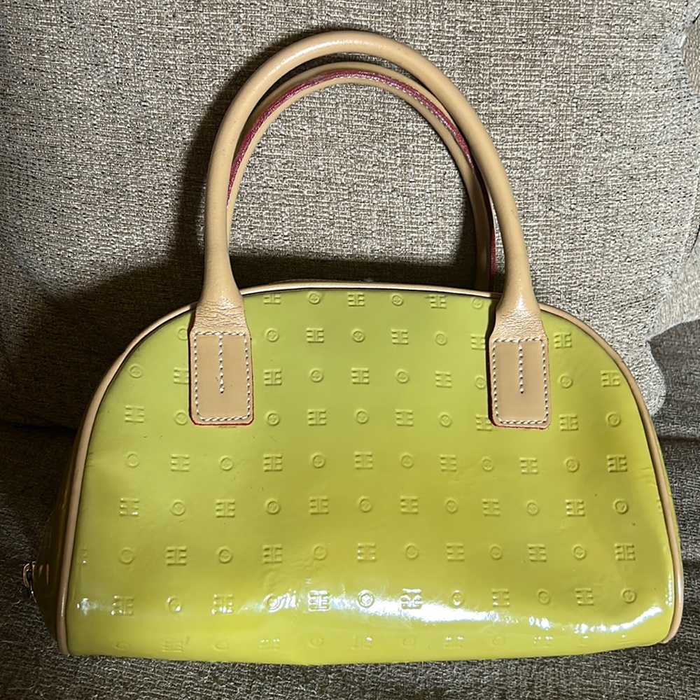 Arcadia Women’s Yellow Patent Leather Embossed Satchel Shoulder Tote Bag